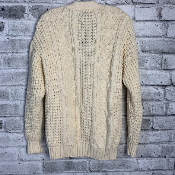 Vintage V-Neck Button Front Chunky Knit Fisherman Cardigan Sweater - Picture 5 of 13